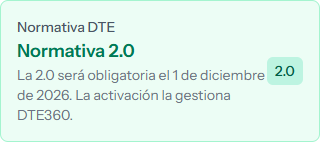 Tarjeta de Normativa DTE en los ajustes de Hacienda